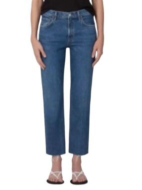Agolde Kye Mid Rise Straight Crop Denim Jeans in Mirage Medium Blue Wash Size 28